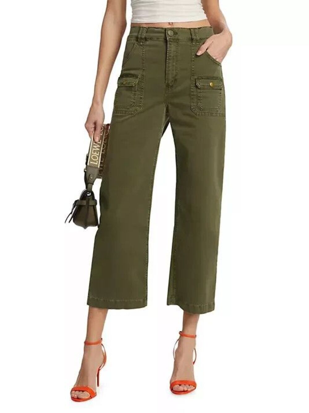 Frame women Winter Moss Utility Pocket Crop Cargo Pant size 24 x 26" inseam $288